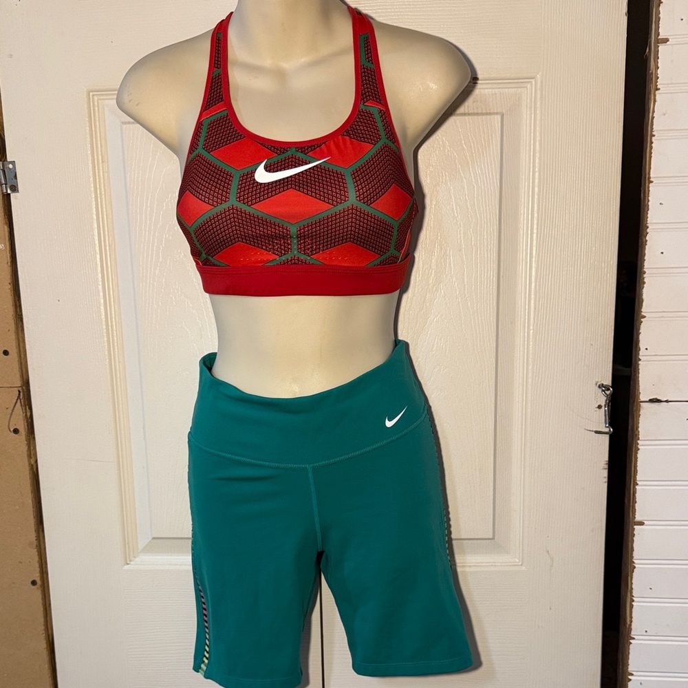 Nike Red and Teal Patterned Sports Bra